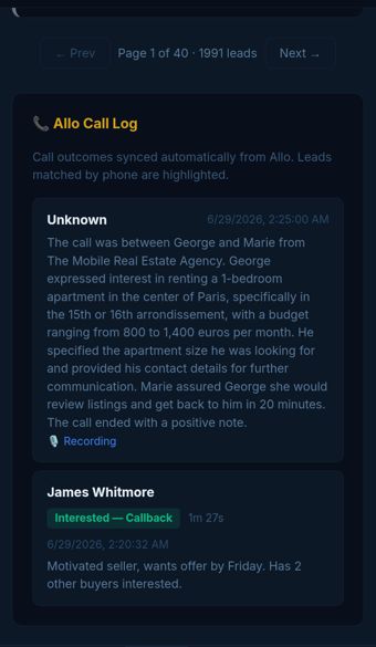 AI call log summaries